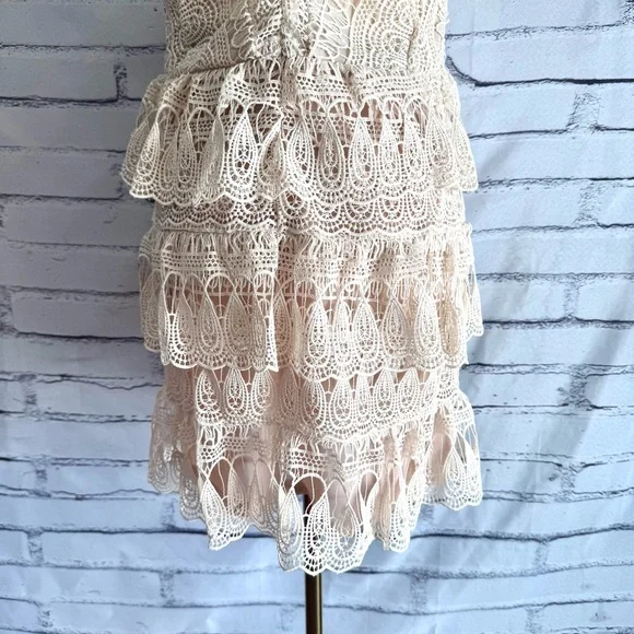 AQUA NWT Lace Tiered Mini Dress Size L Canvas Cottagecore Prairie Victorian Boho - Picture 5 of 16